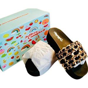 COPY - Jeffrey Campbell Platform Slides Black Patent Leather with Gold Chains